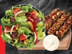 Large Green Salad + 4 Grilled Chicken Skewers + Salad Dressing